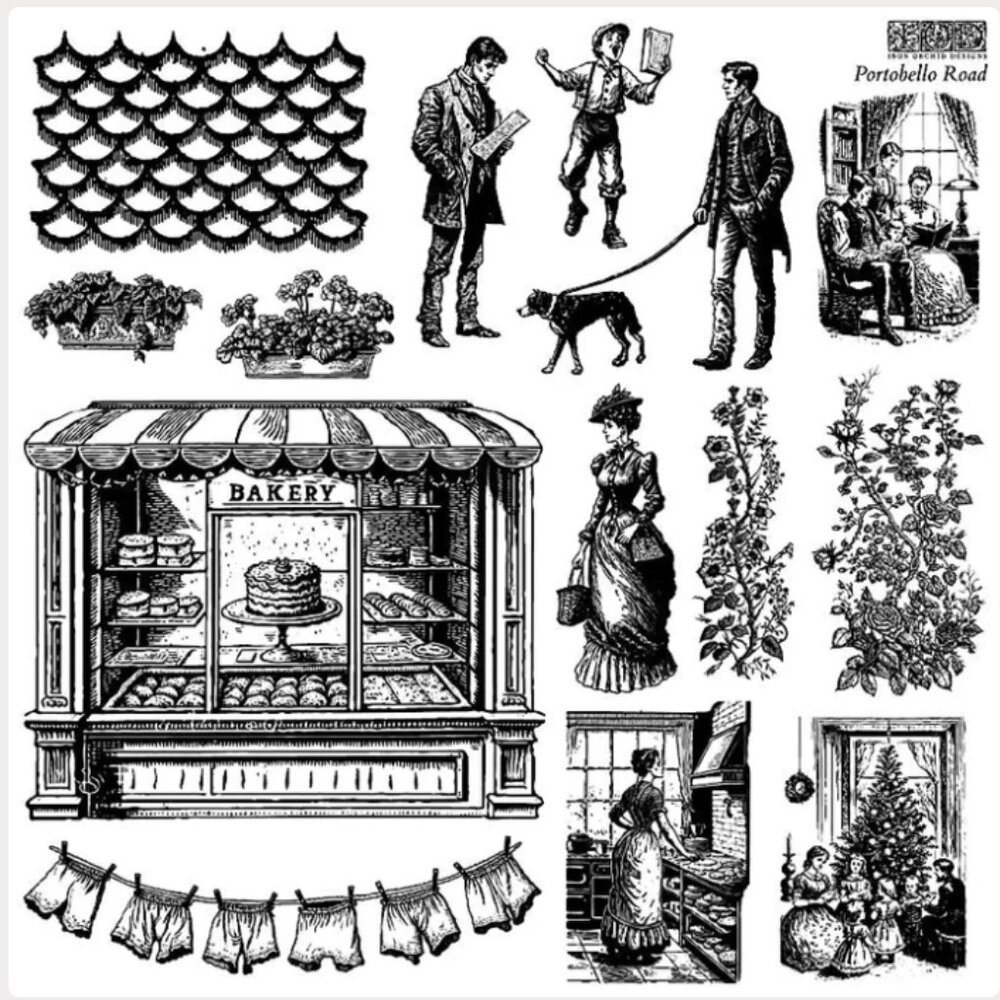 Iron Orchid Designs IOD - Portobello Road Stamp - 2 Sheets - 12x12" - NEW!